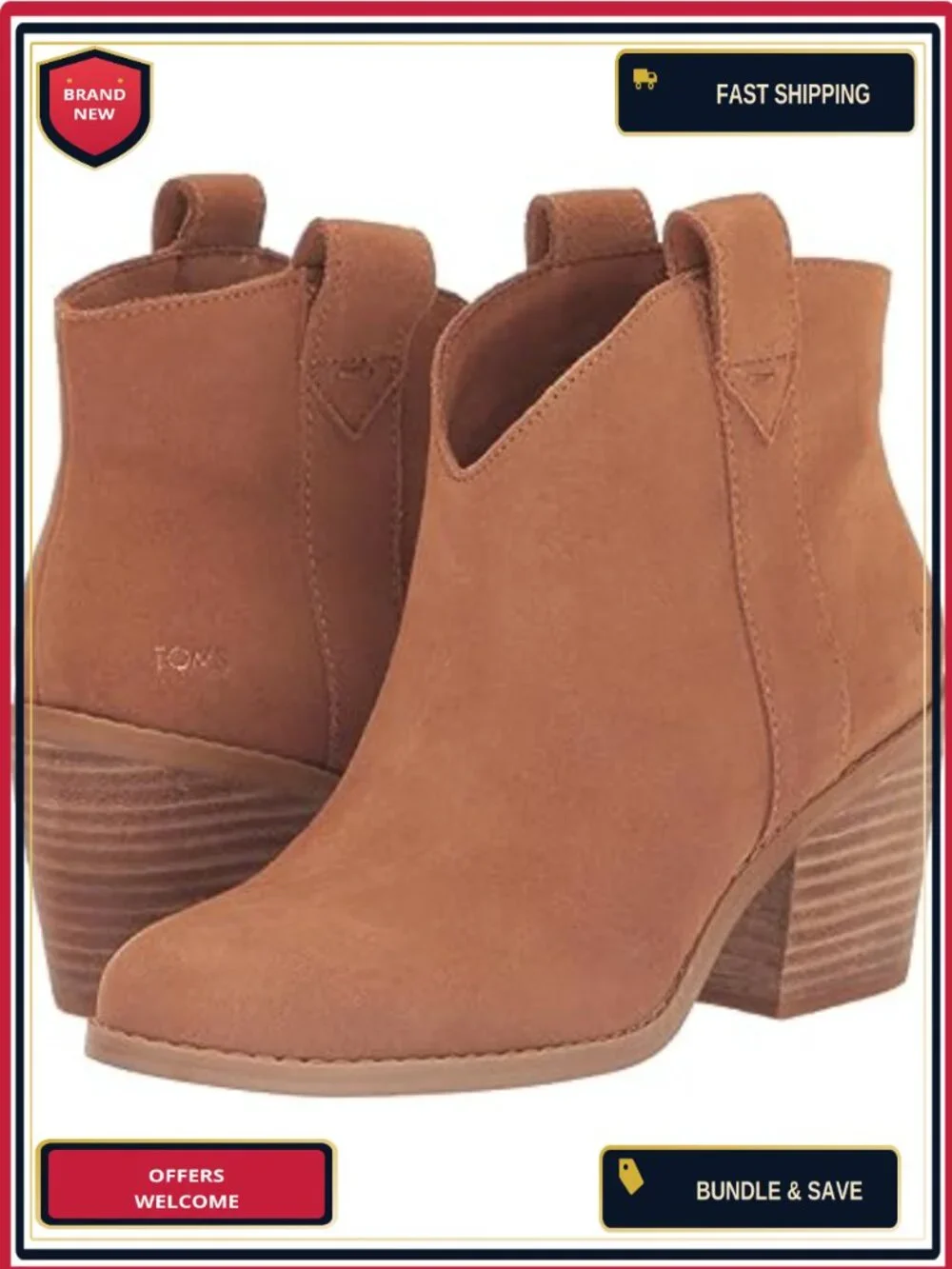 TOMS Constance Ankle Booties Womens Western Suede Pull-On Block Heel Fashion